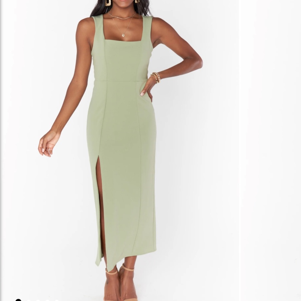 Show Me Your Mumu Eden Midi Bridesmaid Dress - Moss Green Stretch.